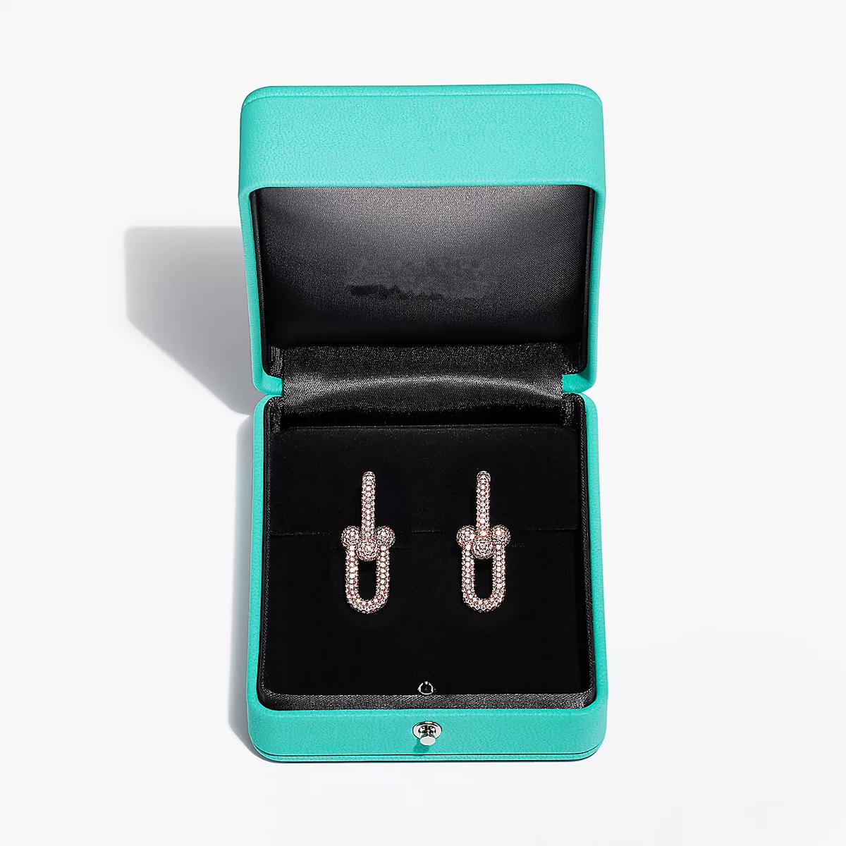 [⭐Sparkve Jewels]LARGE LINK EARRINGS PINK GOLD WITH PAVED DIAMONDS