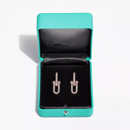 [⭐Sparkve Jewels]LARGE LINK EARRINGS PINK GOLD WITH PAVED DIAMONDS