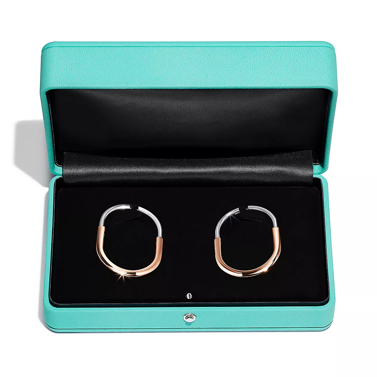 [⭐Sparkve Jewels]LOCK EARRINGS ROSE AND WHITE GOLD DIAMONDS EXTRA LARGE