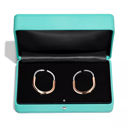 [⭐Sparkve Jewels]LOCK EARRINGS ROSE AND WHITE GOLD DIAMONDS EXTRA LARGE