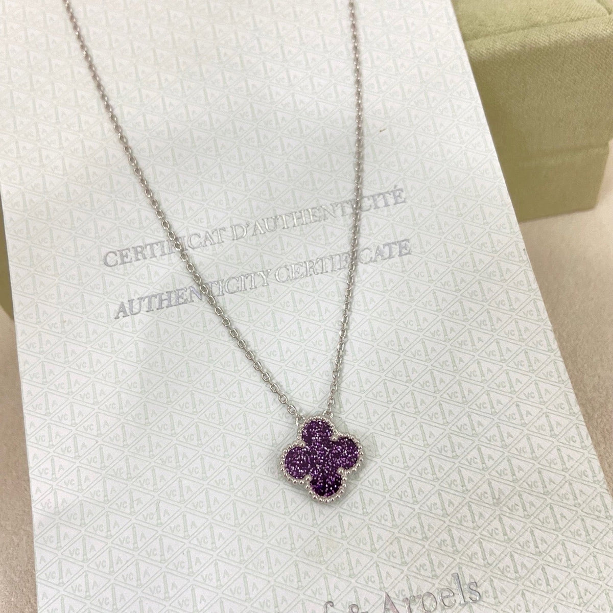 [⭐Sparkve]NEW 15MM PURPLE SAND-GOLD FOUR-LEAF CLOVER NECKLACE