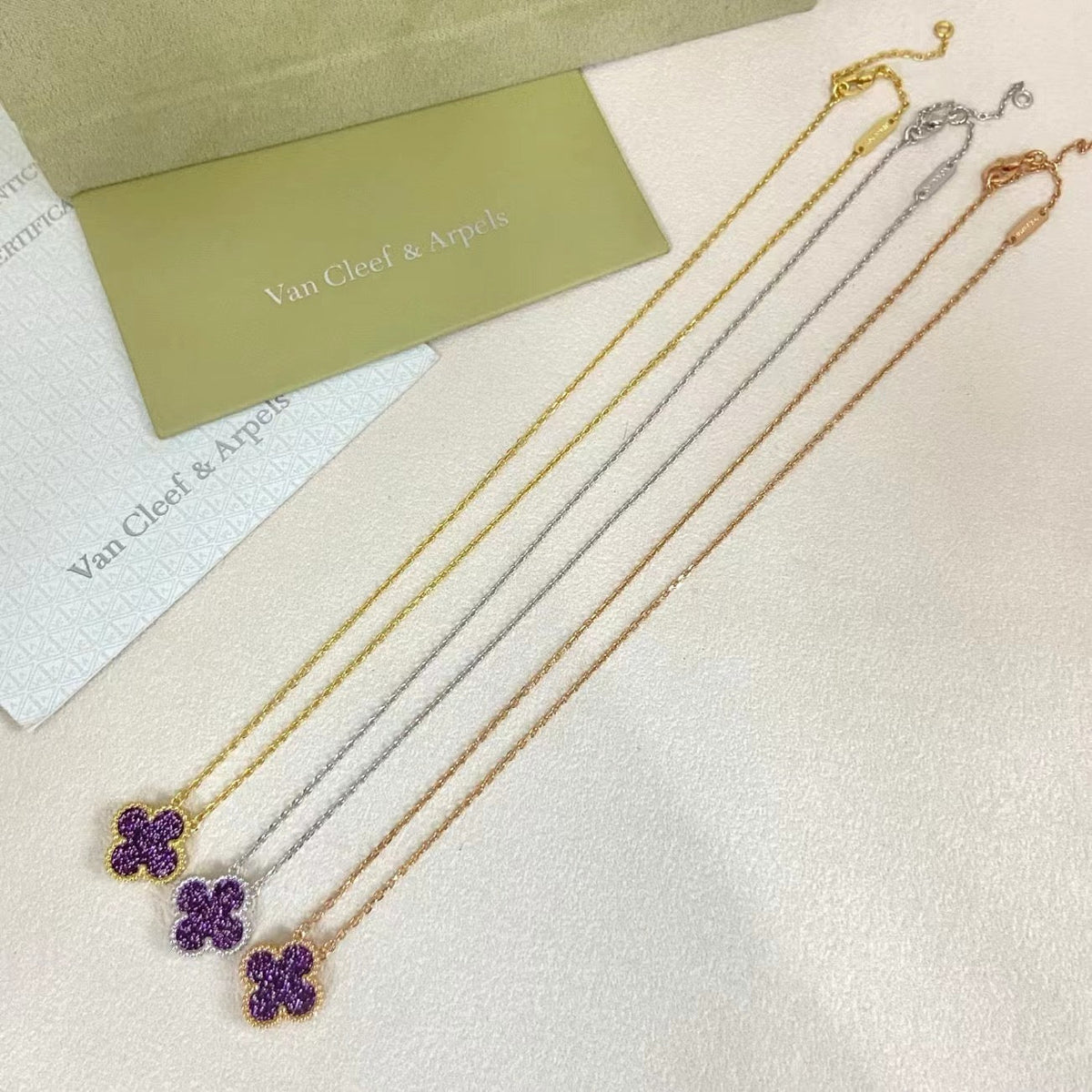 [⭐Sparkve]NEW 15MM PURPLE SAND-GOLD FOUR-LEAF CLOVER NECKLACE