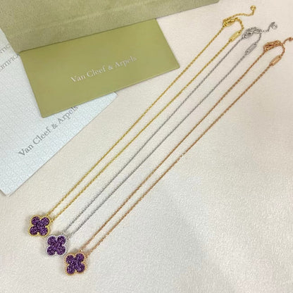 [⭐Sparkve]NEW 15MM PURPLE SAND-GOLD FOUR-LEAF CLOVER NECKLACE