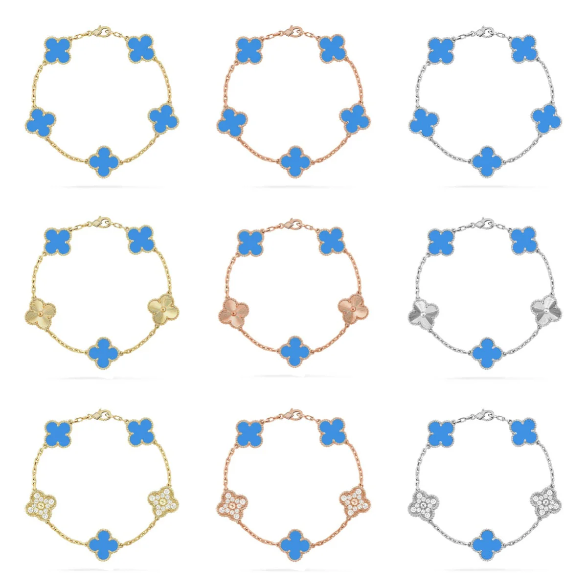 [⭐Sparkve] CLOVER 5 MOTIF BLUE AGATE BRACELET COLLECTION