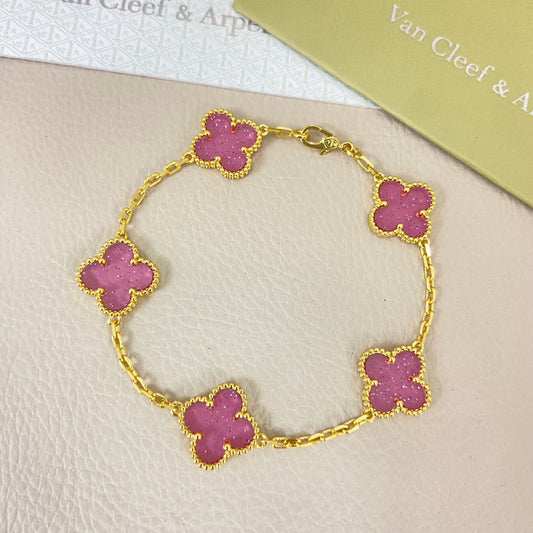 [⭐Sparkve]NEW BUBBLE PINK ENAMEL 5-FLOWER BRACELET