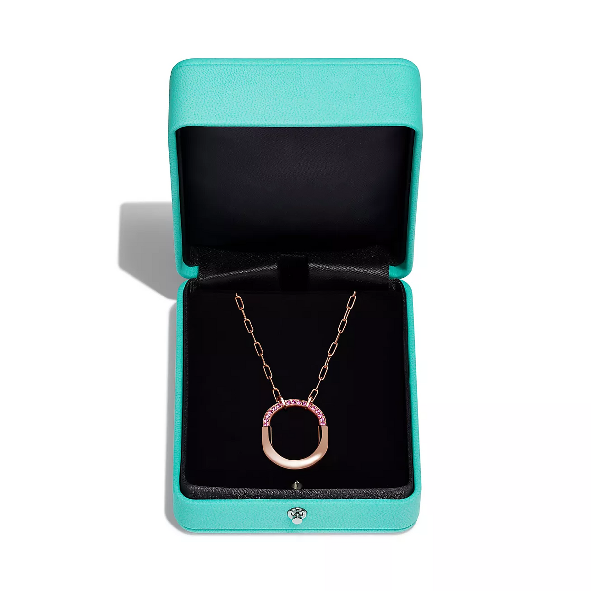 [⭐Sparkve Jewels]LOCK MEDIUM PENDANT PINK DIAMOND PINK GOLD NECKLACE