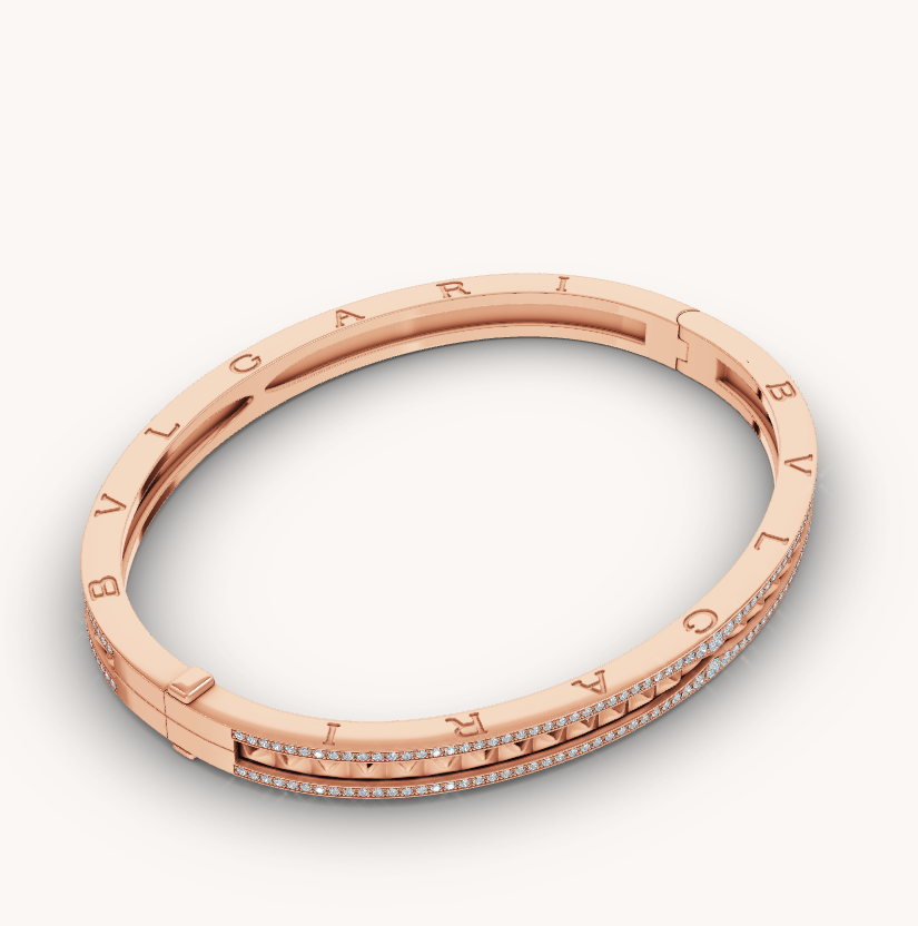 [⭐Sparkve]ZERO 1 SPIRAL AND PAVED DIAMOND PINK GOLD BRACELET