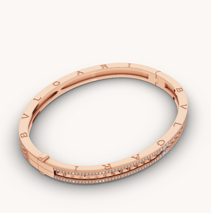 [⭐Sparkve]ZERO 1 SPIRAL AND PAVED DIAMOND PINK GOLD BRACELET