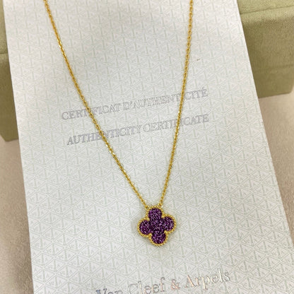 [⭐Sparkve]NEW 15MM PURPLE SAND-GOLD FOUR-LEAF CLOVER NECKLACE