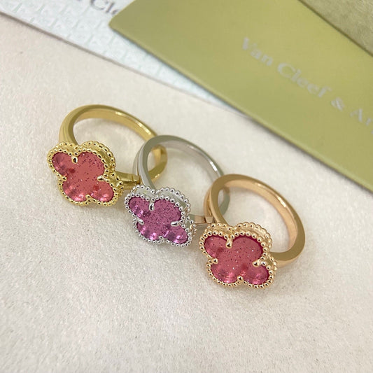 [⭐Sparkve]NEW ROSE QUARTZ FOUR-LEAF CLOVER RING