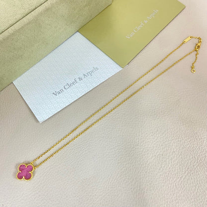 [⭐Sparkve]15MM BUBBLE PINK ENAMEL SINGLE-FLOWER FOUR-LEAF CLOVER NECKLACE