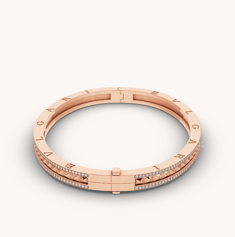 [⭐Sparkve]ZERO 1 SPIRAL AND PAVED DIAMOND PINK GOLD BRACELET