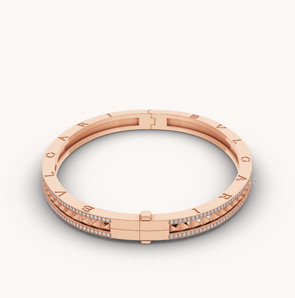 [⭐Sparkve]ZERO 1 SPIRAL AND PAVED DIAMOND PINK GOLD BRACELET