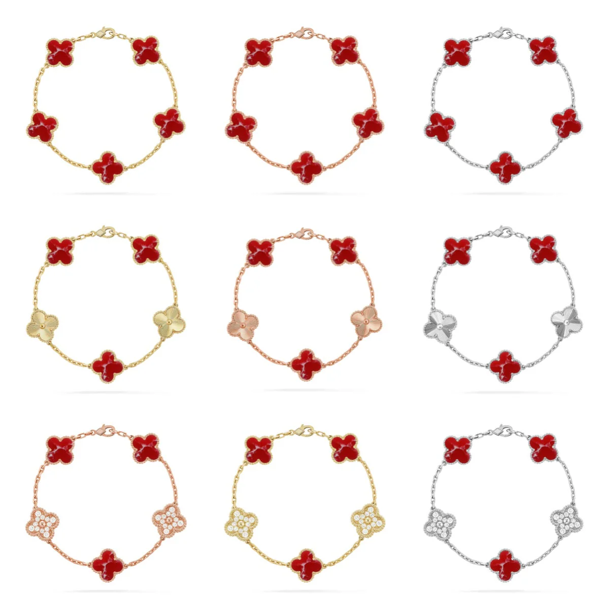 [⭐Sparkve]CLOVER 5 MOTIF RED PATTERN BRACELET COLLECTION