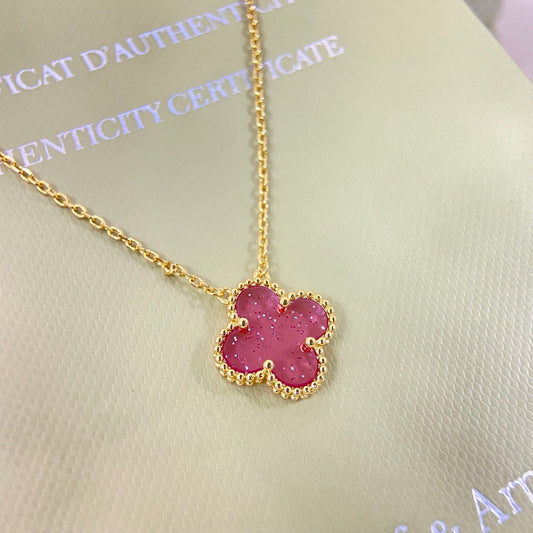 [⭐Sparkve]15MM BUBBLE PINK ENAMEL SINGLE-FLOWER FOUR-LEAF CLOVER NECKLACE