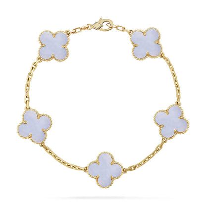 [⭐Sparkve] CLOVER 5 MOTIF PURPLE CHALCEDONY BRACELET COLLECTION