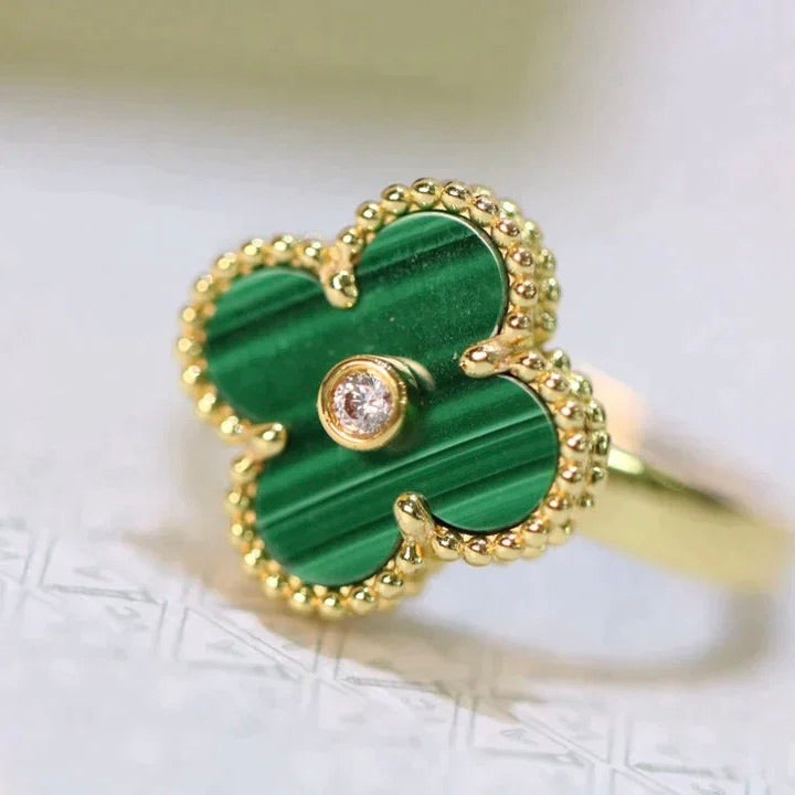 [⭐Sparkve]CLOVER MALACHITE RING GOLD DIAMOND