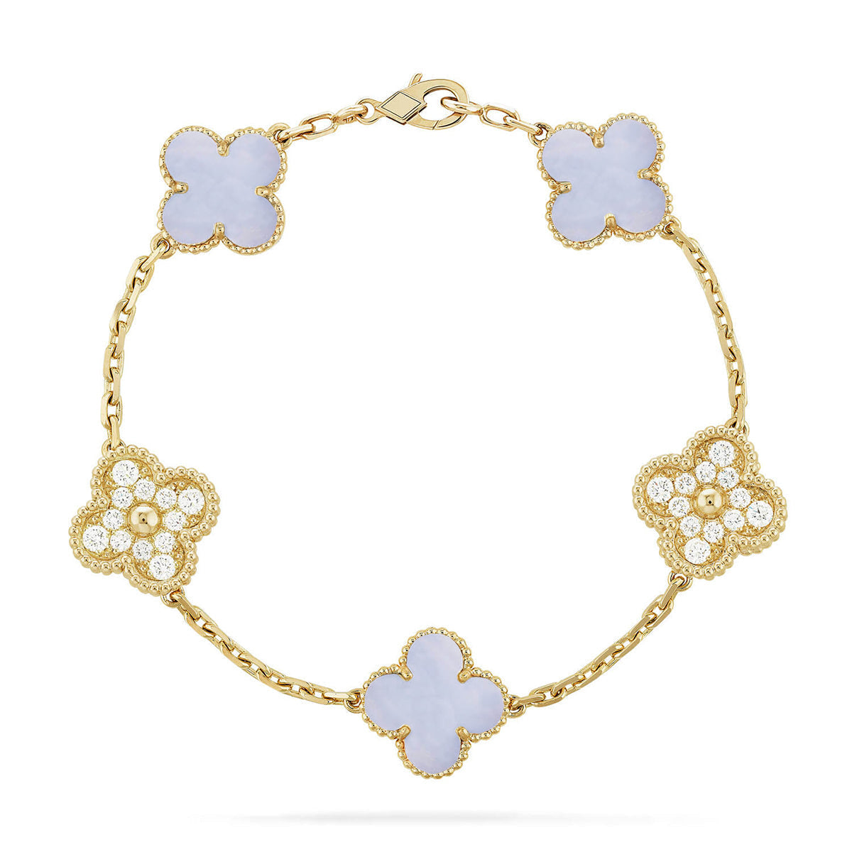 [⭐Sparkve] CLOVER 5 MOTIF PURPLE CHALCEDONY BRACELET COLLECTION