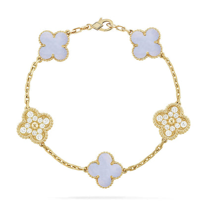 [⭐Sparkve] CLOVER 5 MOTIF PURPLE CHALCEDONY BRACELET COLLECTION
