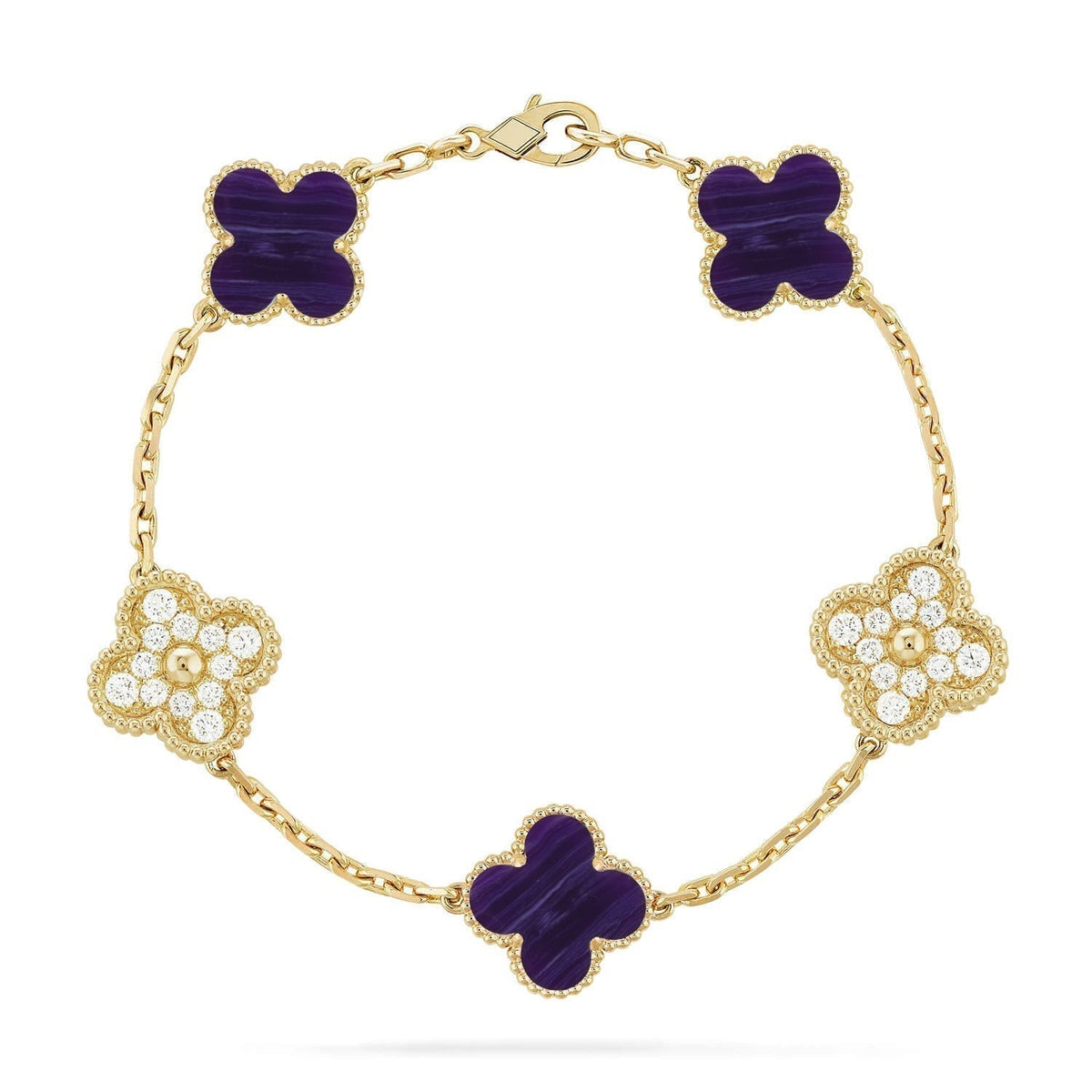 [⭐Sparkve]CLOVER 5 MOTIF PURPLE STRIPES BRACELET COLLECTION