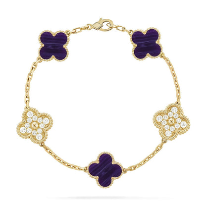 [⭐Sparkve]CLOVER 5 MOTIF PURPLE STRIPES BRACELET COLLECTION