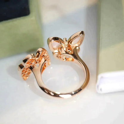 [⭐Sparkve]TWIN BUTTERFLY DIAMOND MOP RING