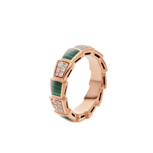 [⭐Sparkve]SERPENTI RING PINK GOLD MALACHITE DIAMOND PAVED 4MM