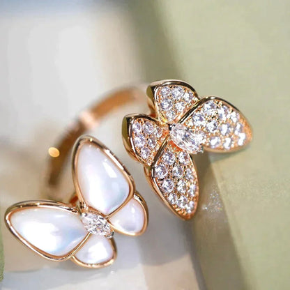 [⭐Sparkve]TWIN BUTTERFLY DIAMOND MOP RING