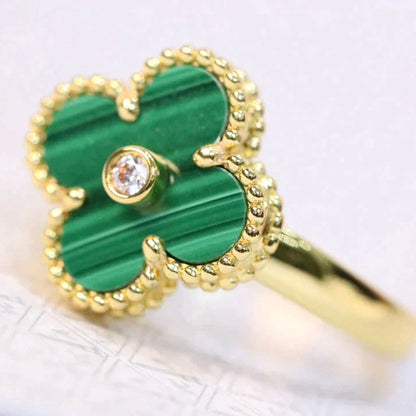 [⭐Sparkve]CLOVER MALACHITE RING GOLD DIAMOND