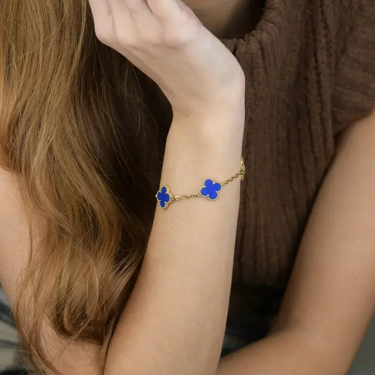 [⭐Sparkve] CLOVER 5 MOTIF BLUE AGATE BRACELET COLLECTION