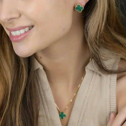 [⭐Sparkve]CLOVER MINI 9.5MM MALACHITE  EARRINGS