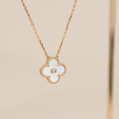 [⭐Sparkve]CLOVER 15MM DIAMOND WHITE FRITILLARIA NECKLACE
