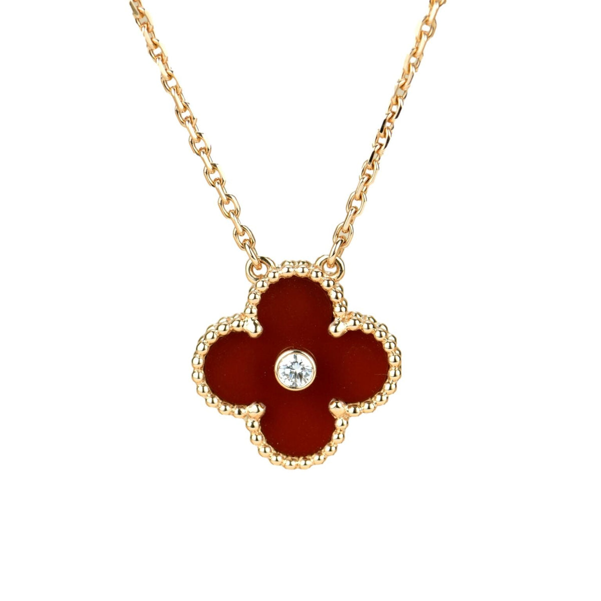 [⭐Sparkve]CLOVER 15MM DIAMOND CARNELIAN NECKLACE