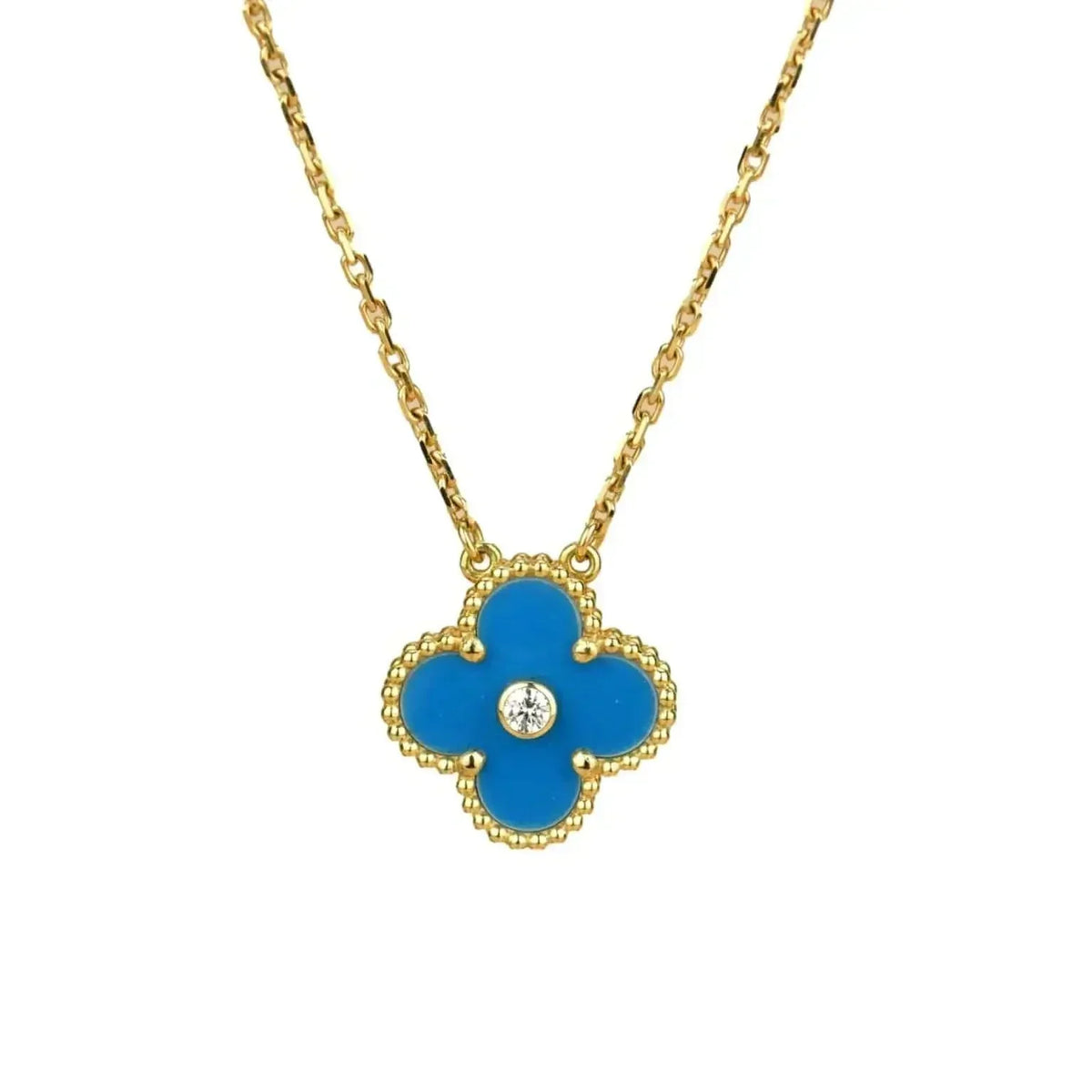[⭐Sparkve]CLOVER 15MM DIAMOND AND BLUE AGATE NECKLACE