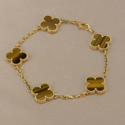 [⭐Sparkve] CLOVER 5 MOTIFS TIGER EYE BRACELET COLLECTION