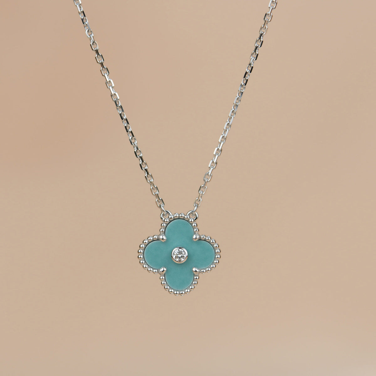 [⭐Sparkve]CLOVER 15MM DIAMOND SVRES PORCELAIN  NECKLACE SILVER