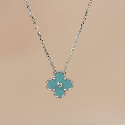 [⭐Sparkve]CLOVER 15MM DIAMOND SVRES PORCELAIN  NECKLACE SILVER