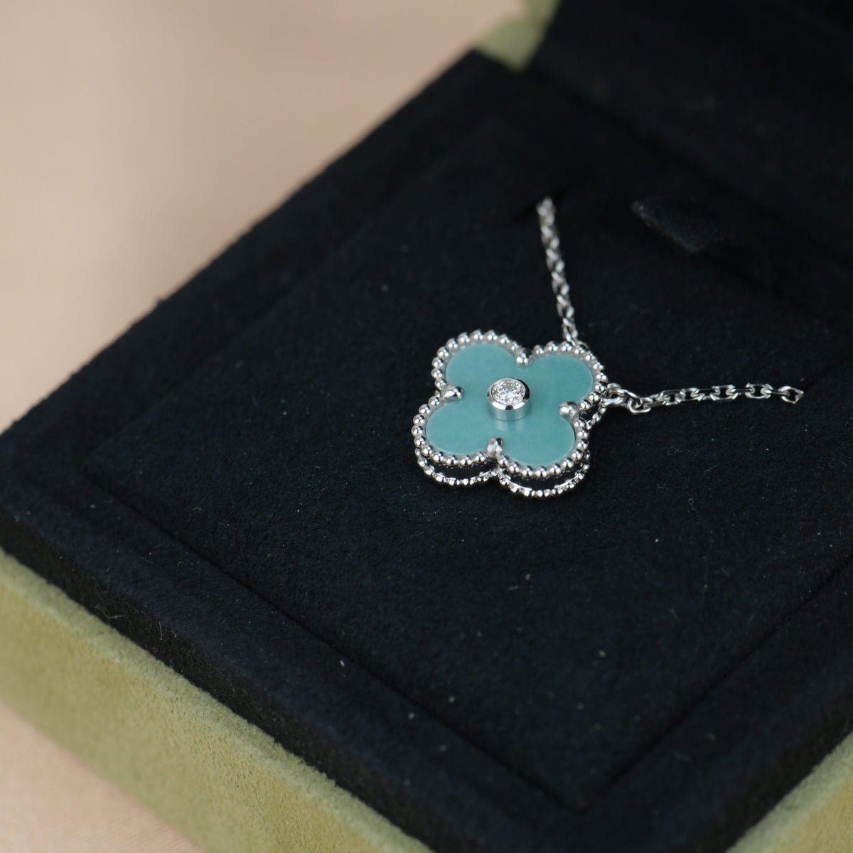 [⭐Sparkve]CLOVER 15MM DIAMOND SVRES PORCELAIN  NECKLACE SILVER