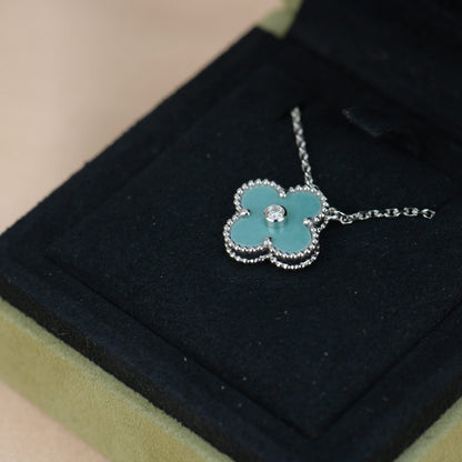 [⭐Sparkve]CLOVER 15MM DIAMOND SVRES PORCELAIN  NECKLACE SILVER