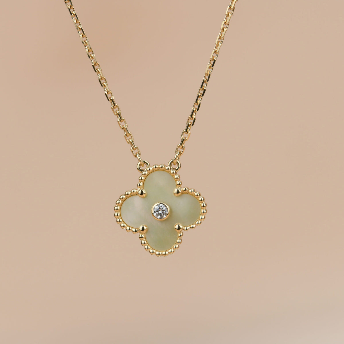 [⭐Sparkve]CLOVER 15MM DIAMOND GOLD MOTHER OF PEARL NECKLACE