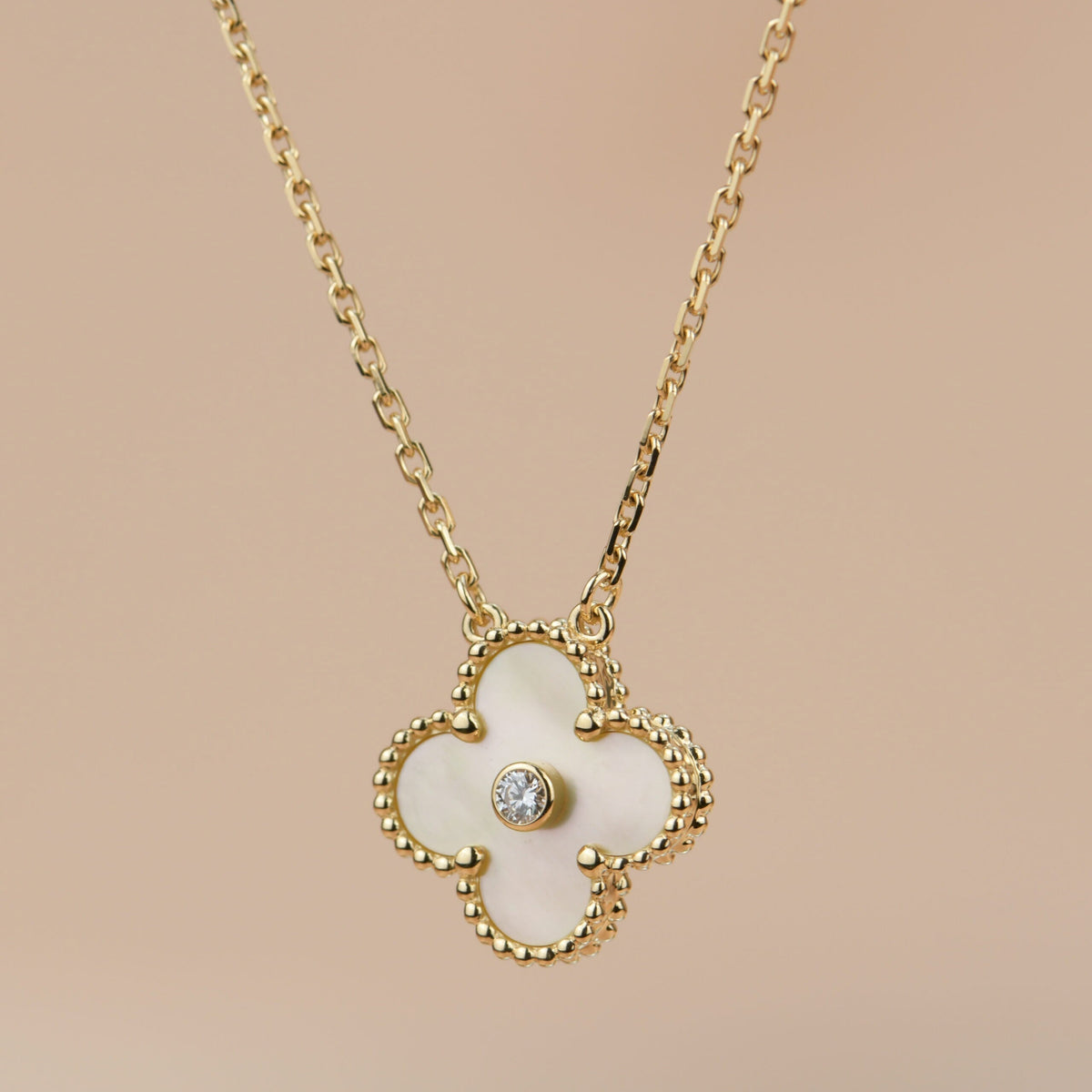 [⭐Sparkve]CLOVER 15MM DIAMOND GOLD MOTHER OF PEARL NECKLACE