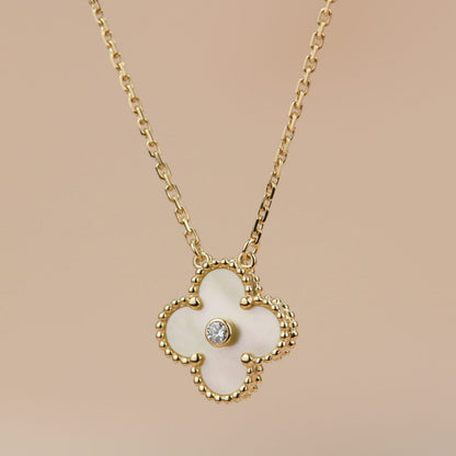 [⭐Sparkve]CLOVER 15MM DIAMOND GOLD MOTHER OF PEARL NECKLACE