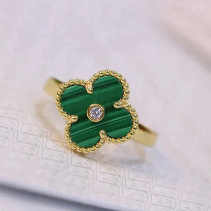 [⭐Sparkve]CLOVER MALACHITE RING GOLD DIAMOND