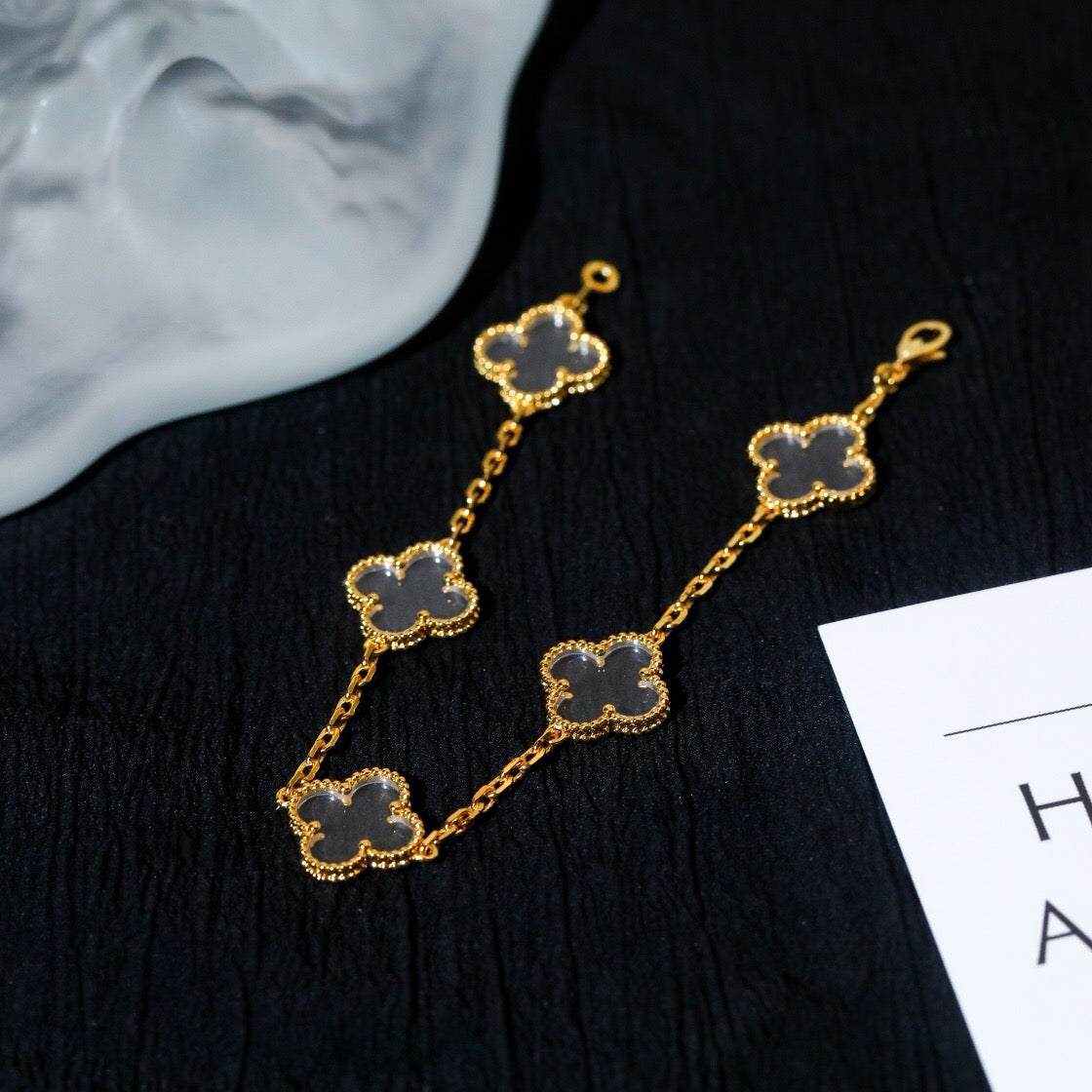 [⭐Sparkve]CLOVER 5 MOTIF ROCK CRYSTAL BRACELET