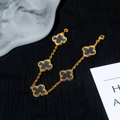 [⭐Sparkve]CLOVER 5 MOTIF ROCK CRYSTAL BRACELET