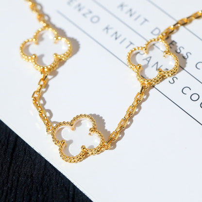 [⭐Sparkve]CLOVER 5 MOTIF ROCK CRYSTAL BRACELET