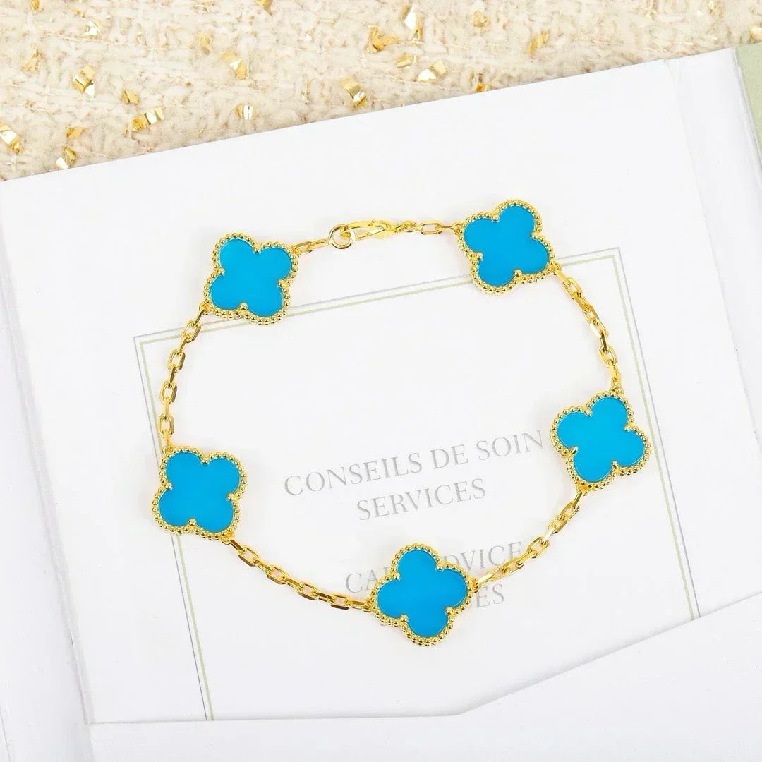 [⭐Sparkve] CLOVER 5 MOTIF TURQUOISE BRACELET COLLECTION