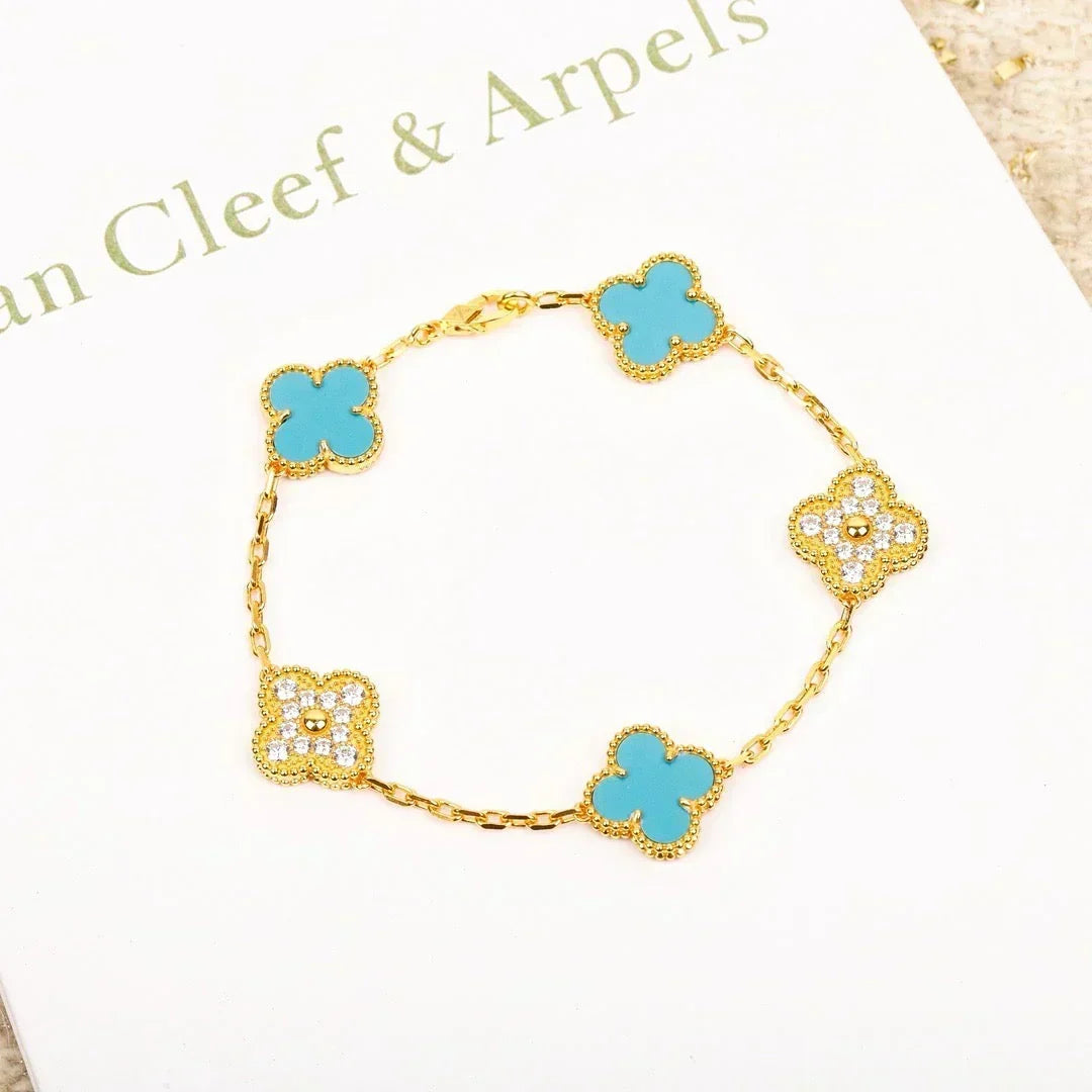 [⭐Sparkve] CLOVER 5 MOTIF TURQUOISE BRACELET COLLECTION