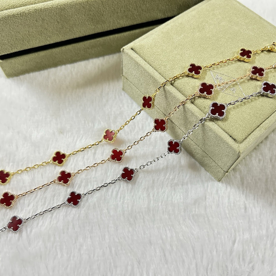 [⭐Sparkve]CLOVER 6 MOTIF RED AGATE BRACELET