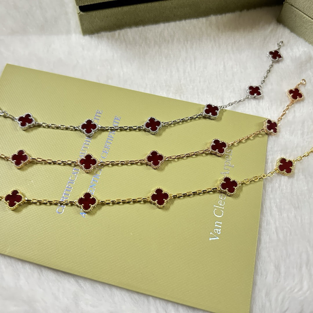 [⭐Sparkve]CLOVER 6 MOTIF RED AGATE BRACELET